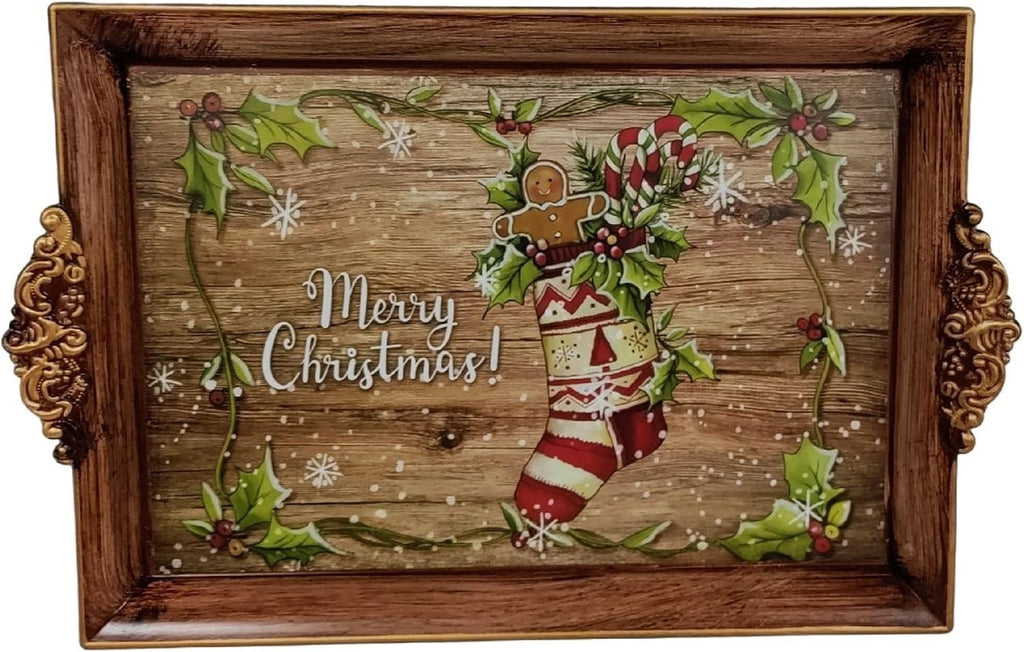 Merry Christmas Serving Tray Plastic Tea Drinks Lap Snack Tray 40cm x 26cm