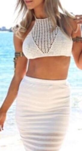 Ladies Girls Ivory/Cream Beachwear Crochet Sleeveless Crop Cropped Top Size 8-10