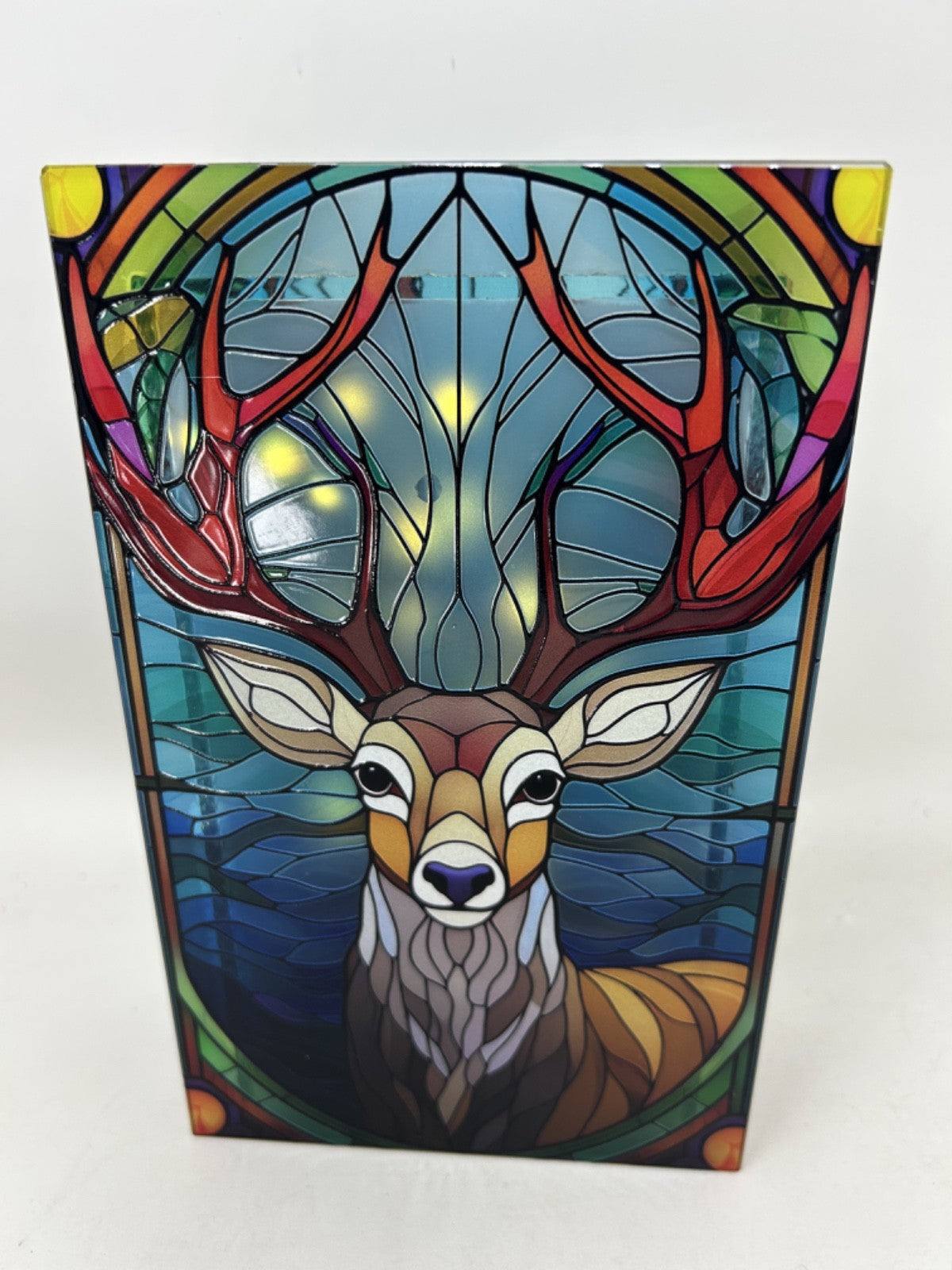 Stained Glass Warm White LED Lights Christmas Stag Decoration 21cm Double Sided