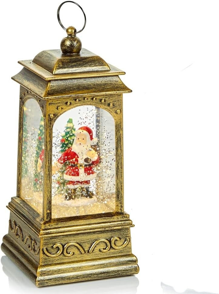Christmas LED Rustic Water Spinner LED Lantern Lamp Santa or Snowman 21cm High
