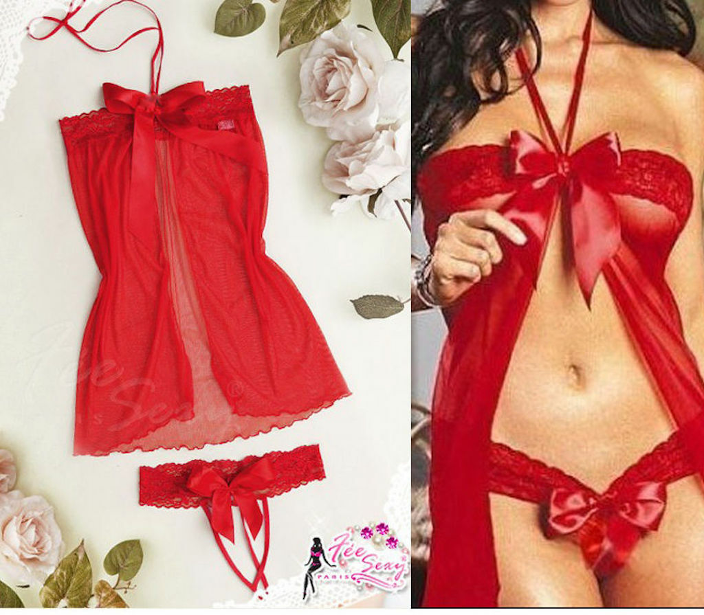 Choice 3 Colours Ladies Black or Red Sexy Babydoll Teddy & Thong One Size 8-10