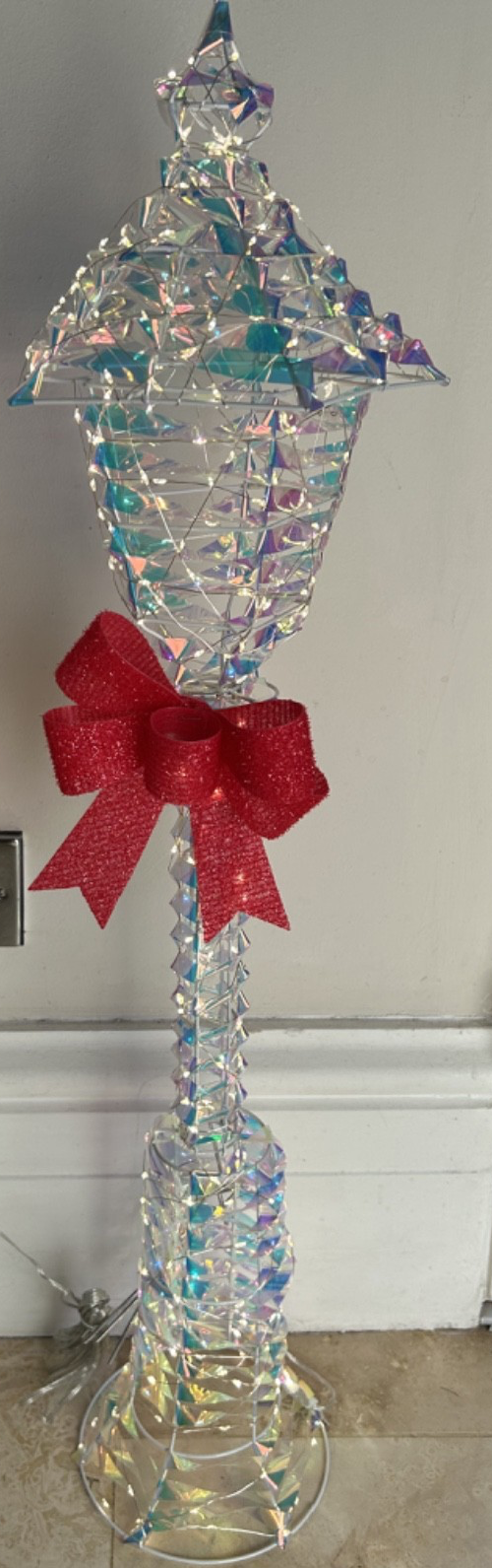 Christmas Festive Opal Light LED Lamp Post Bow 90cm Tall 5m Mains Power Cable