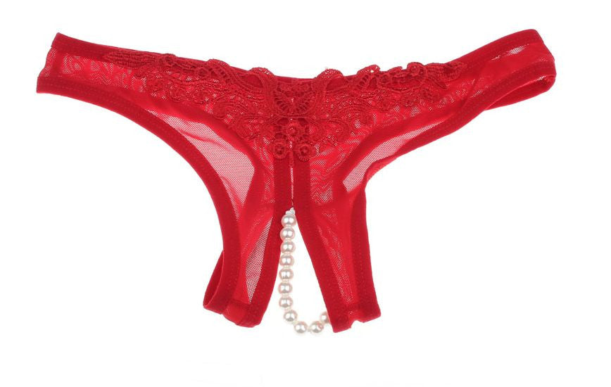 Choice 6 Colour Ladies Panties Briefs Thong Crotchless Sheer Fabric Pearls 8-12