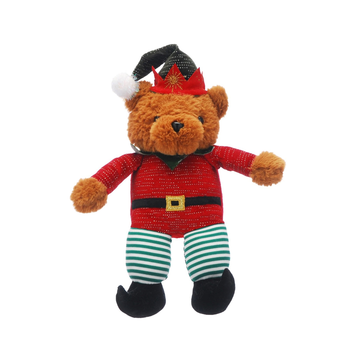 Christmas Festive Sitting Teddy Bear Plush Fabric Weighted Base Santa Suit 33cm