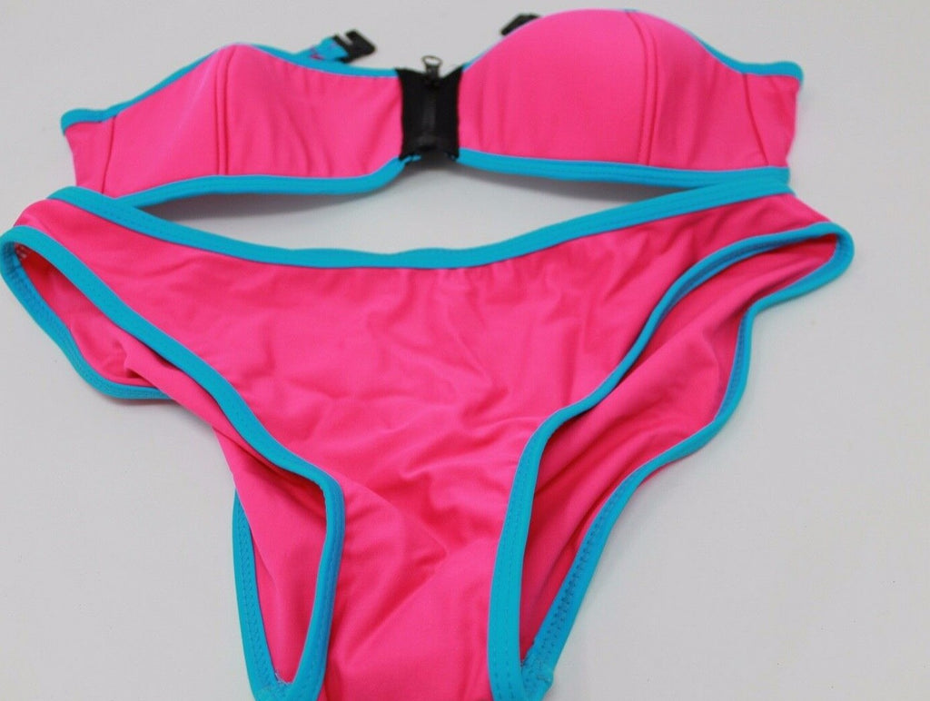 Choice 9 Colours Zip Front with Black Trim Two Piece Bandeau Bikini Size 10-12