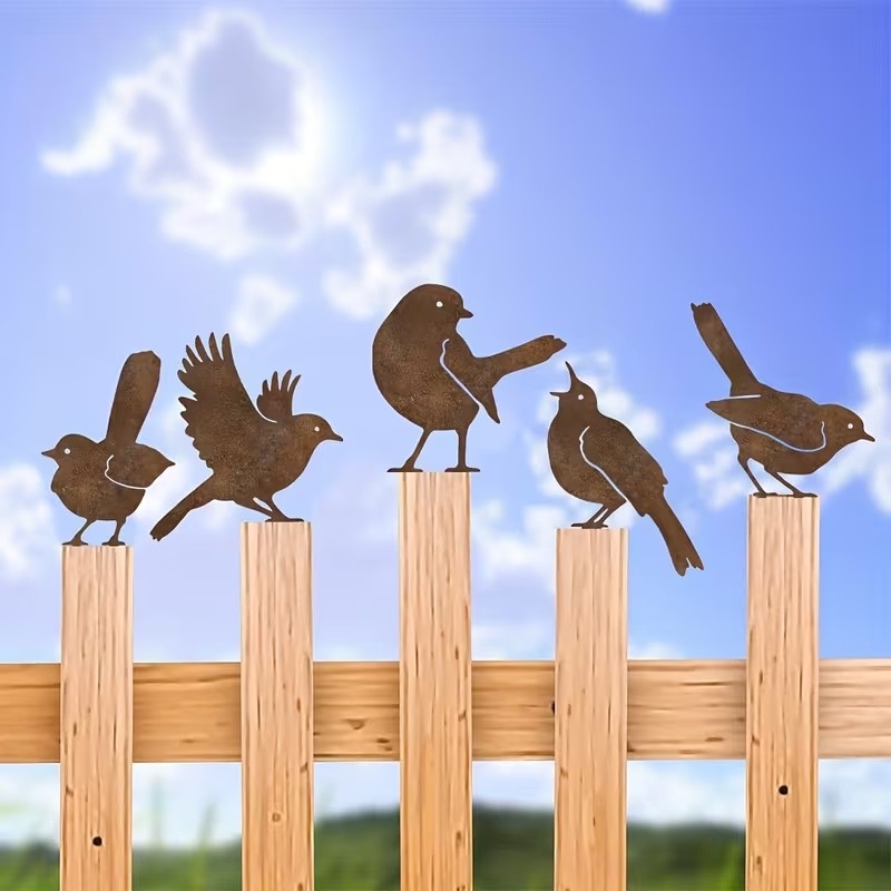 5 x Rusty Metal British Birds Silhouettes Approx 10cm Tall Garden Decoration