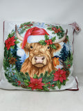 Large Highland Cow Poinsettia Christmas Festive LED Light Up Cushion Insert 45cm