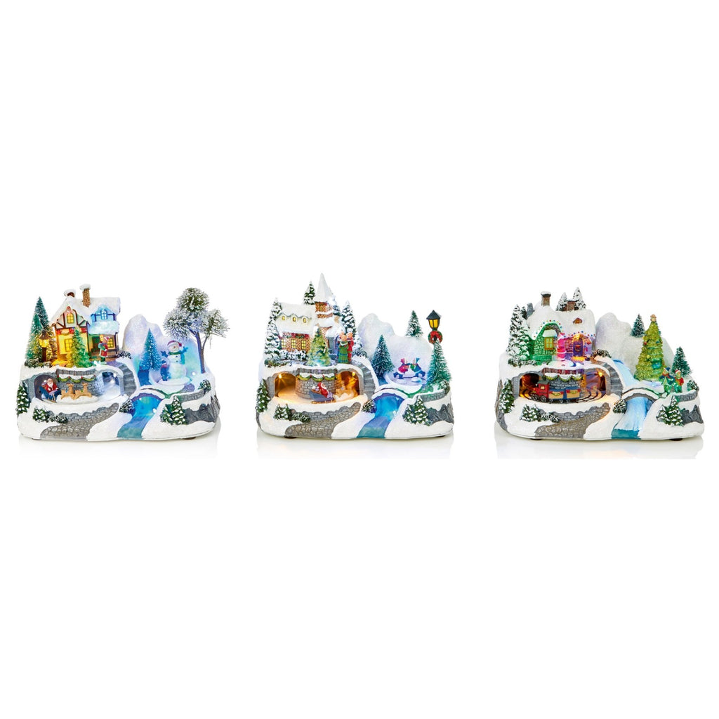 Choice of 3 LED Light Animated Village Christmas Carousel 23cm Wide 3 Turntables