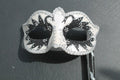 BLACK SILVER WHITE VENETIAN MASQUERADE CARNIVAL BALL SWAN EYE MASK ON A STICK