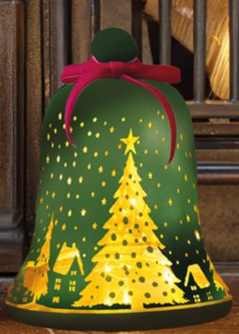 LED Light Up Christmas Winter Forest Stars & Village Emerald Green Glass Bell