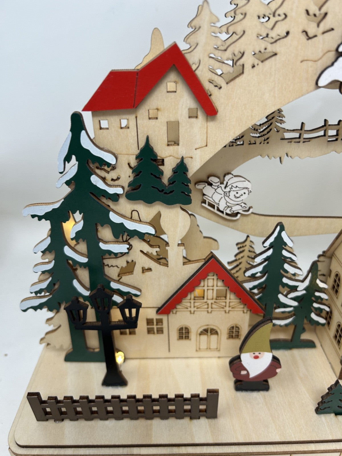 Wooden Alpine Christmas Village  LED Light Up Decoration 41cm Cut-out Design
