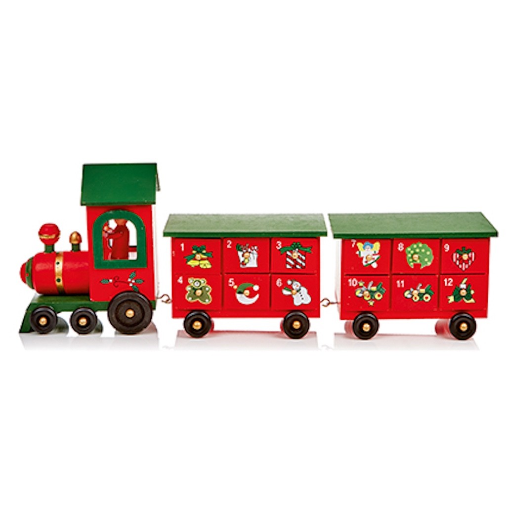 Wood Christmas Childrens Advent Daily Countdown Calendar Train & Carriages 45cm