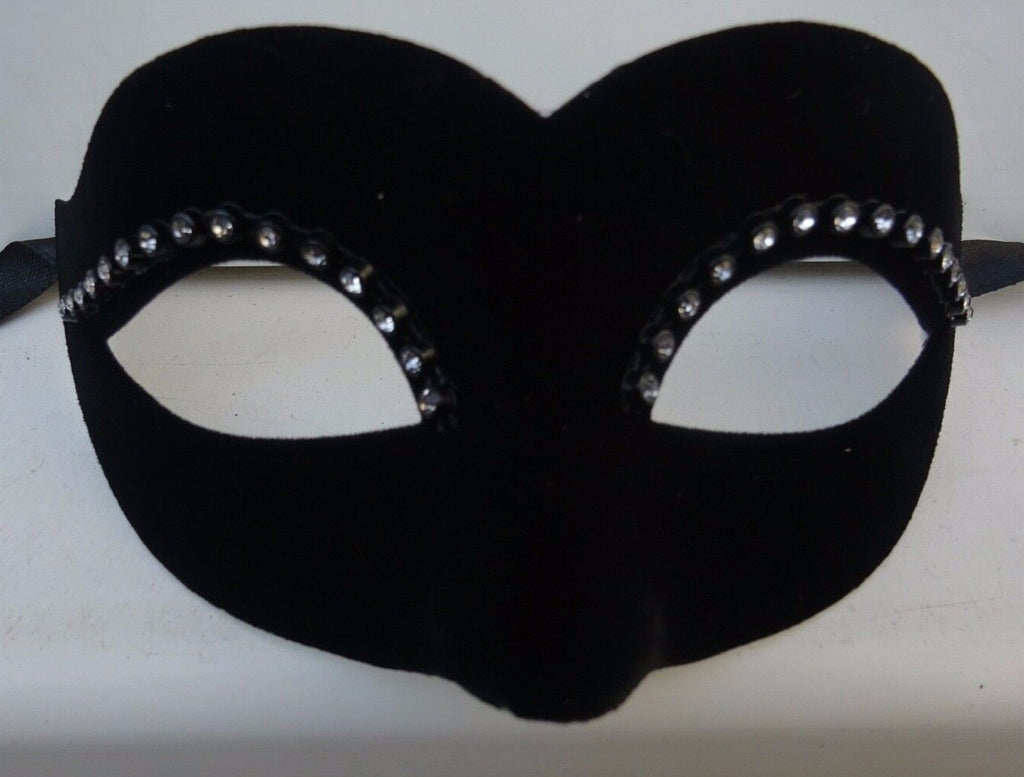 Ladies Black Velour Jewelled Venetian Masquerade Party Carnival Eye Ball Mask