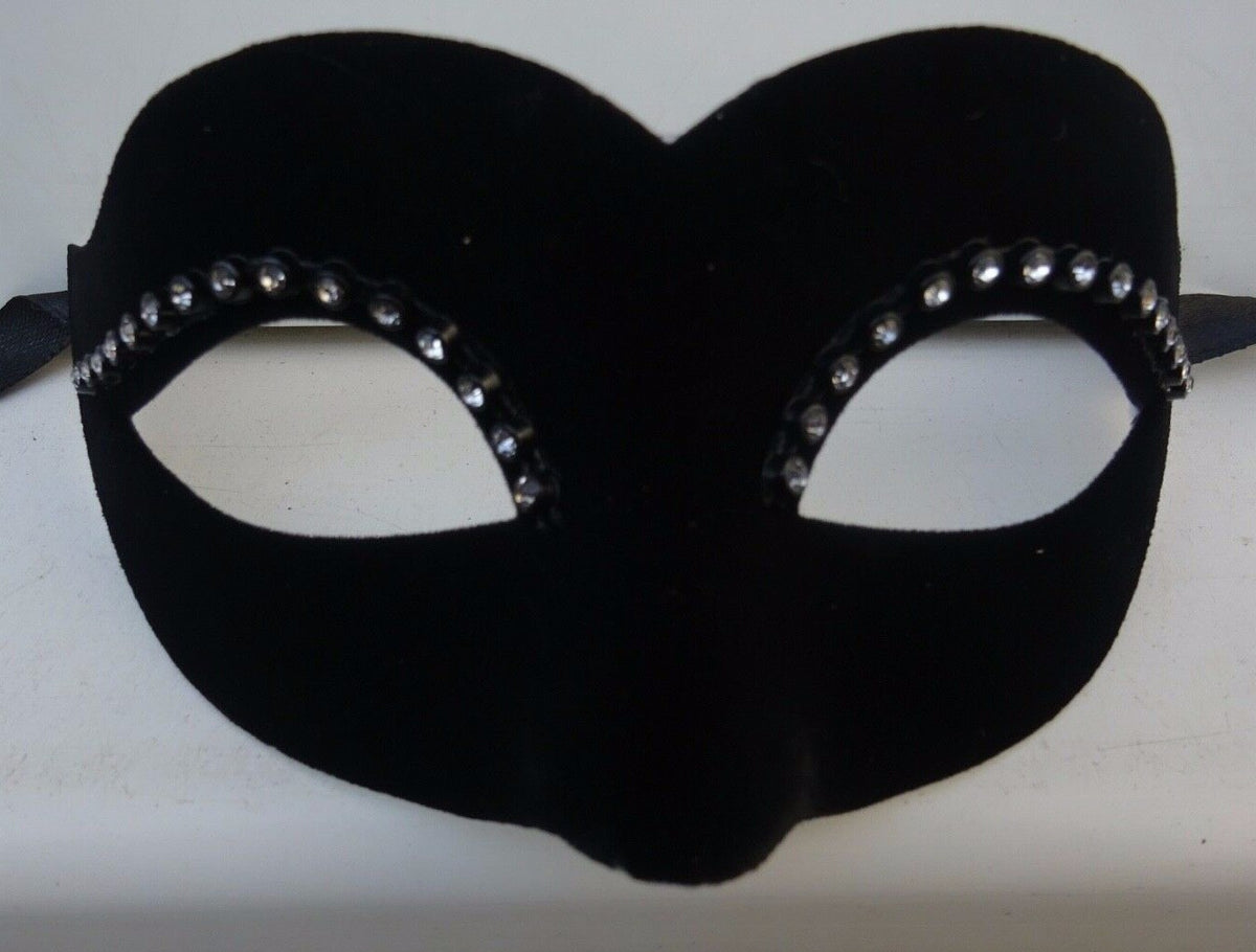 Ladies Black Velour Jewelled Venetian Masquerade Party Carnival Eye Ball Mask