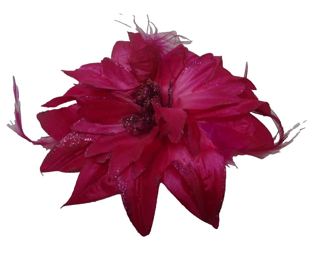 Hot Pink Corsage Brooch Fascinator Fabric Petals with Fine Feathers & Stamens