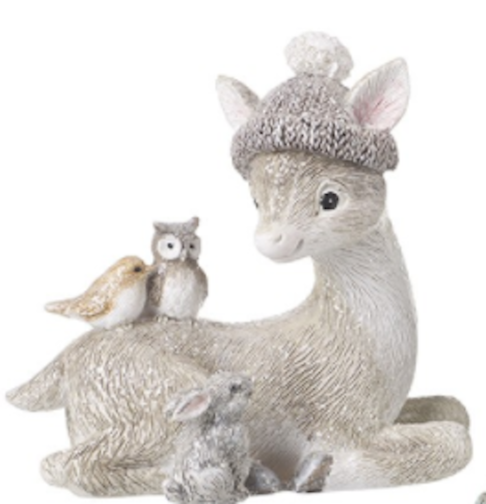 Choice of 2 Cute Baby Deer Fawn with Woodland Animals Festive Ornament Figurine