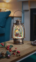 LED Robin Lantern 24cm Light-Up Christmas Snow Globe Auto Swirling Glitter Timer