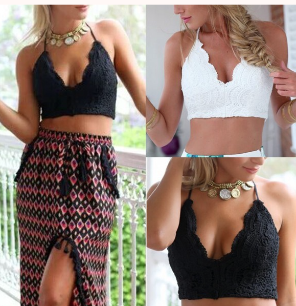 REDUCED Ladies Black Crochet Summer Beach Crop/Cropped Camisole Top Size 12-14