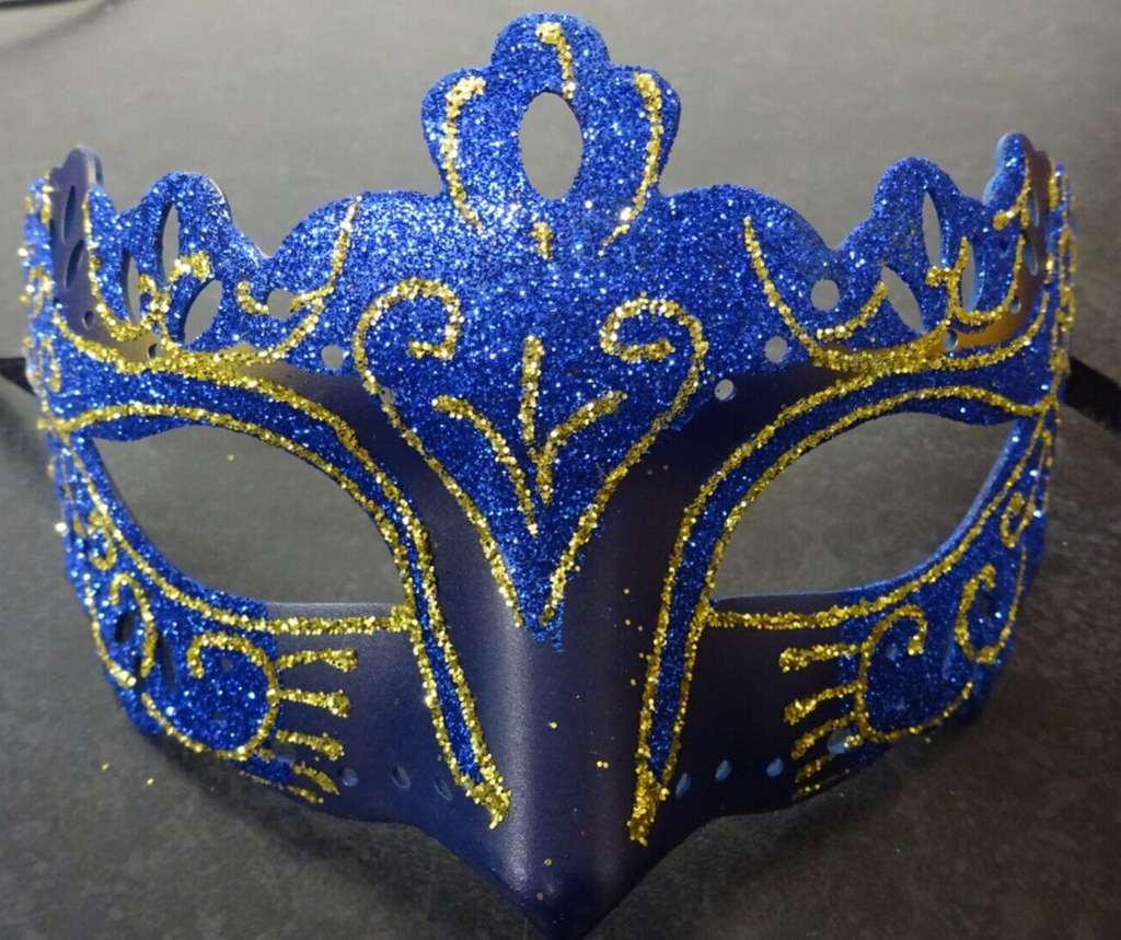 MENS LADIES BLUE & GOLD RIALTO VENETIAN MASQUERADE PARTY CARNIVAL BALL EYE MASK