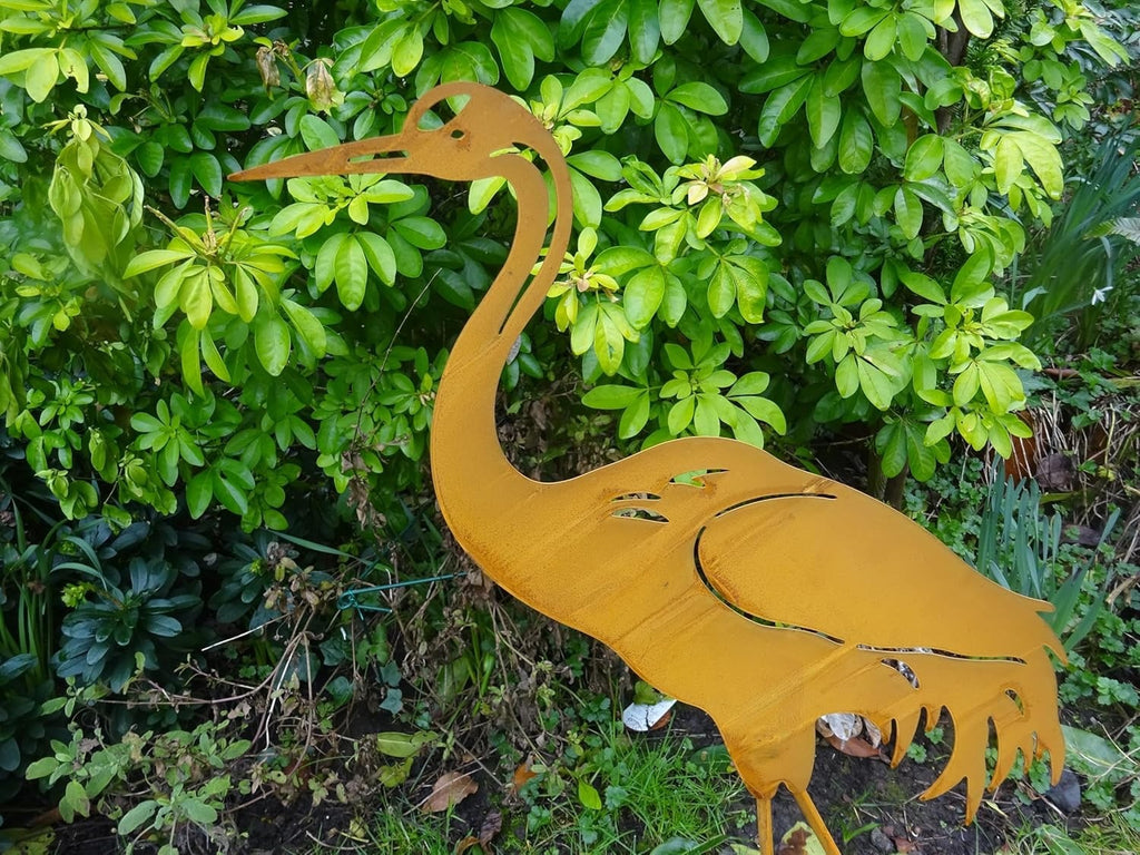 Rusty Metal Heron Garden Ornament, 82cm