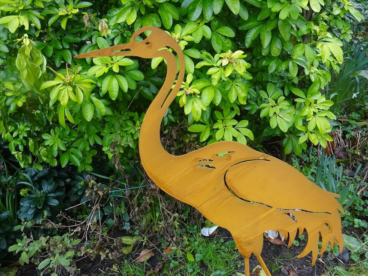 Rusty Metal Heron Garden Ornament, 82cm