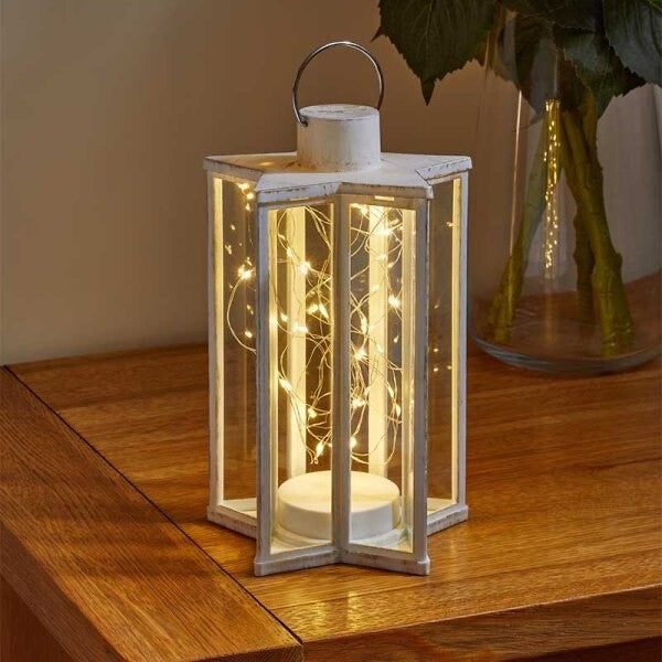 Rustic Starlight Lantern Light Up LED on Timer White or Copper Indoor or Outdoor