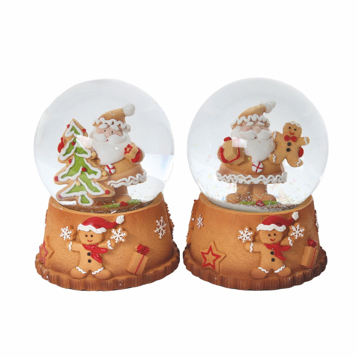 Musical Christmas Snow Globe Santa with Tree or Gingerbread Man & Gift 15cm High