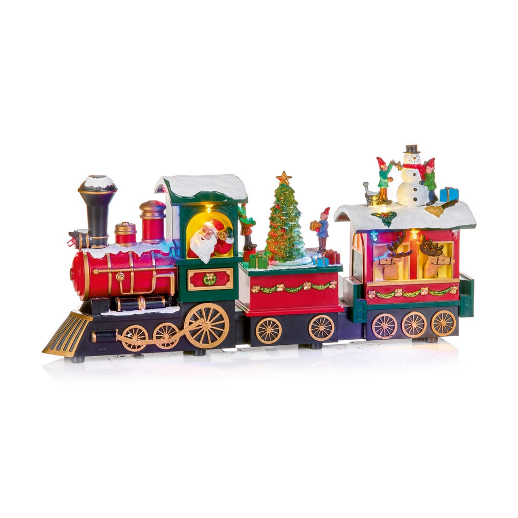 Santa Claus Train Locomotive LED Light Up Revolving Tree Decoration 38cm Long