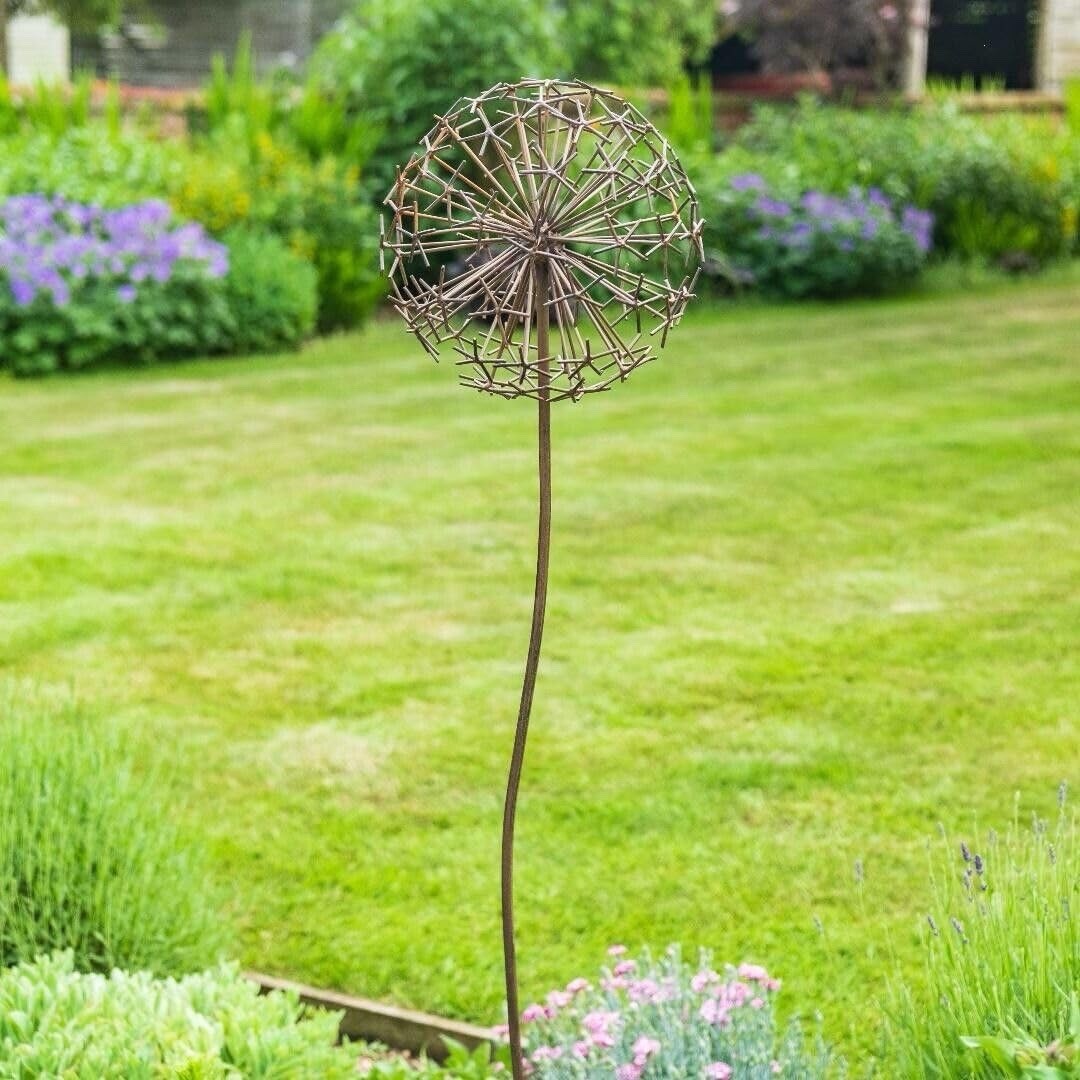 Core-Ten Rusty Metal Dandelion Flower Head on Long Stake Garden Ornament 122cm