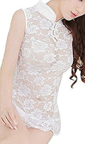 Ladies White Lace See-Through Kimono Babydoll Negligee Nightdress & Thong 8-10