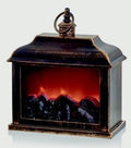 Rustic LED Fireplace Lantern Warm Glowing Realistic Flickering Flame 21cm Wide