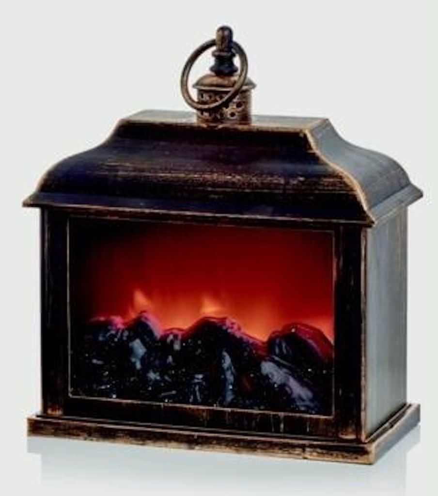 Rustic LED Fireplace Lantern Warm Glowing Realistic Flickering Flame 21cm Wide