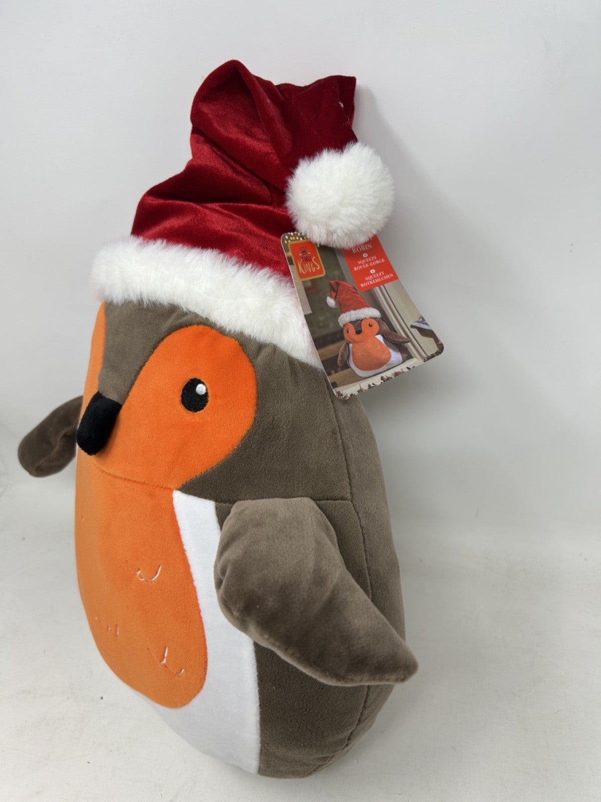 Super Soft Christmas Cuddly Plush Squeezy Robin Freestanding 48cm Tall with Hat