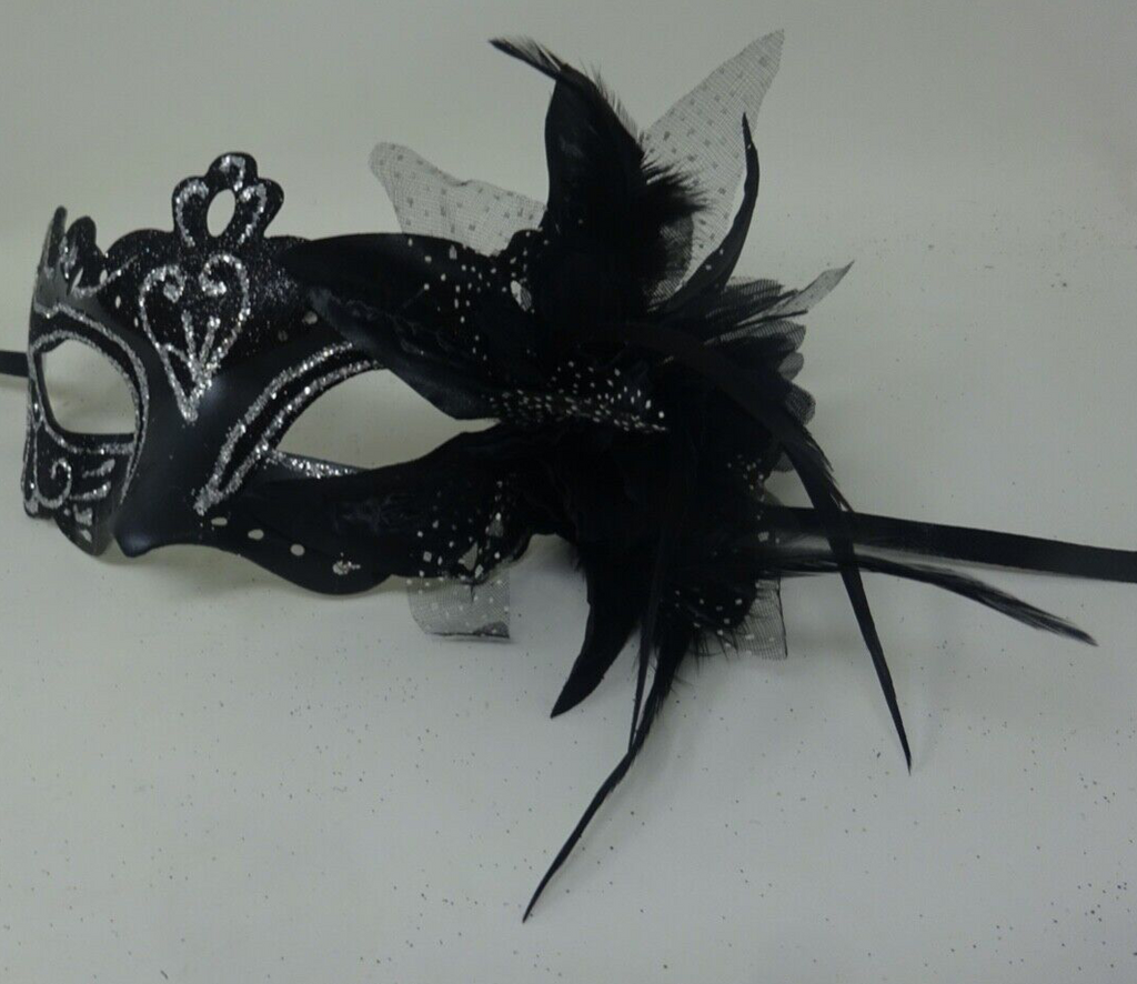 SILVER & BLACK RIALTO VENETIAN MASQUERADE PARTY CARNIVAL EYE PROM BALL FACE MASK