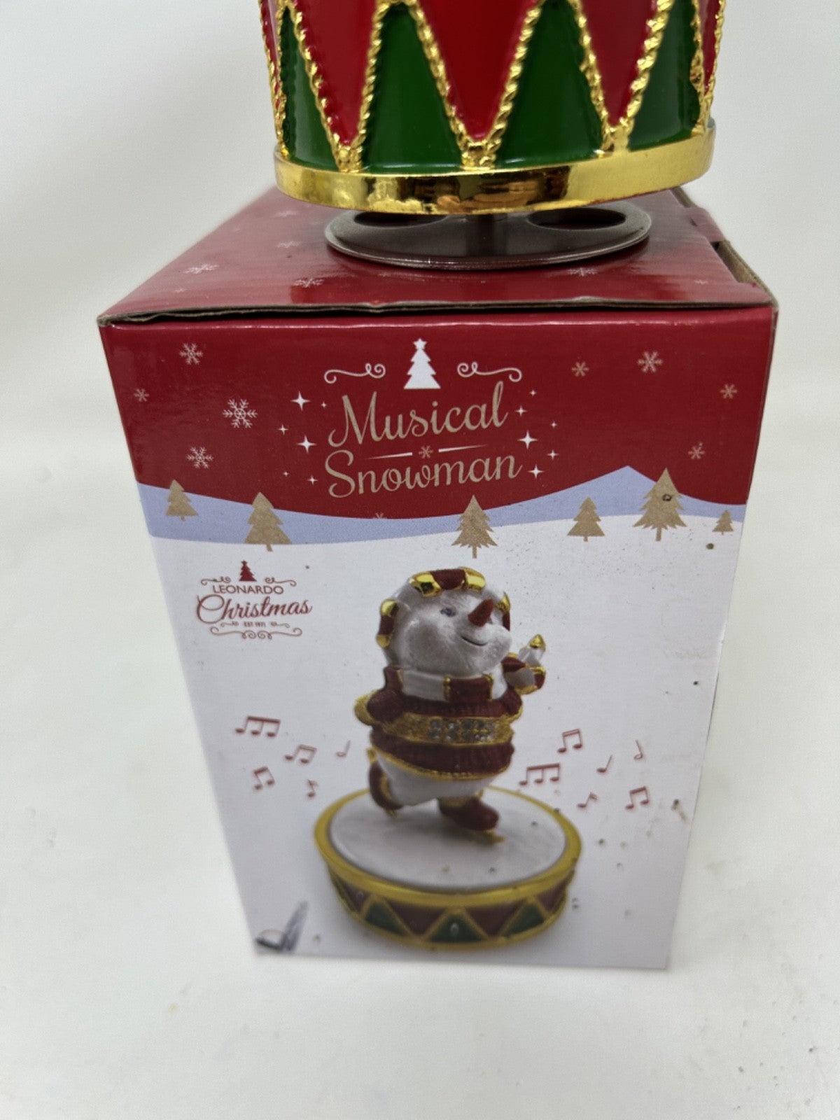 Christmas Musical Snowman Skating Ceramic Gold Plated Figurine Wind Up 12cm Tall
