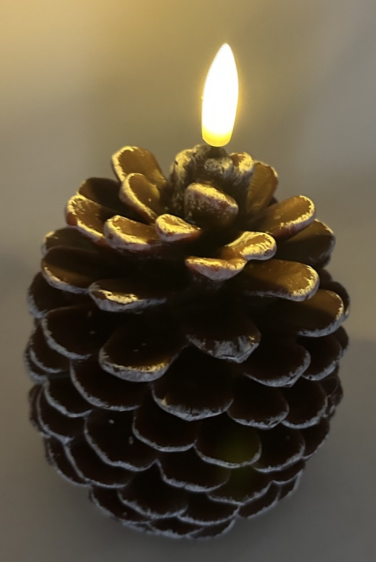 Christmas Warm White LED Artificial Pine Cone Candle  12.5cm Tall Battery Timer