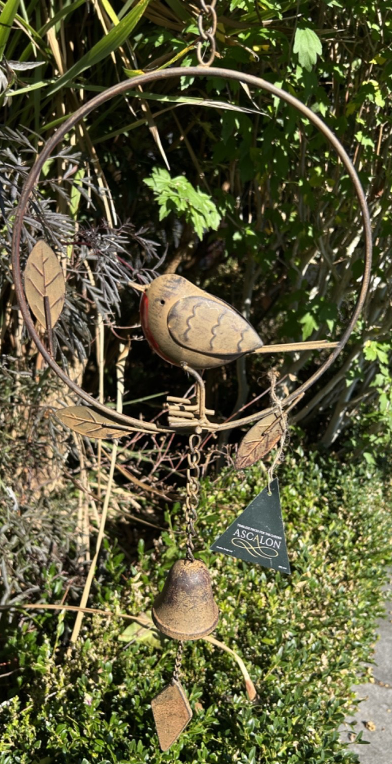 Heavy Duty Core-Ten Rusty Metal Robin Wind Chime Garden Ornament 80cm Long