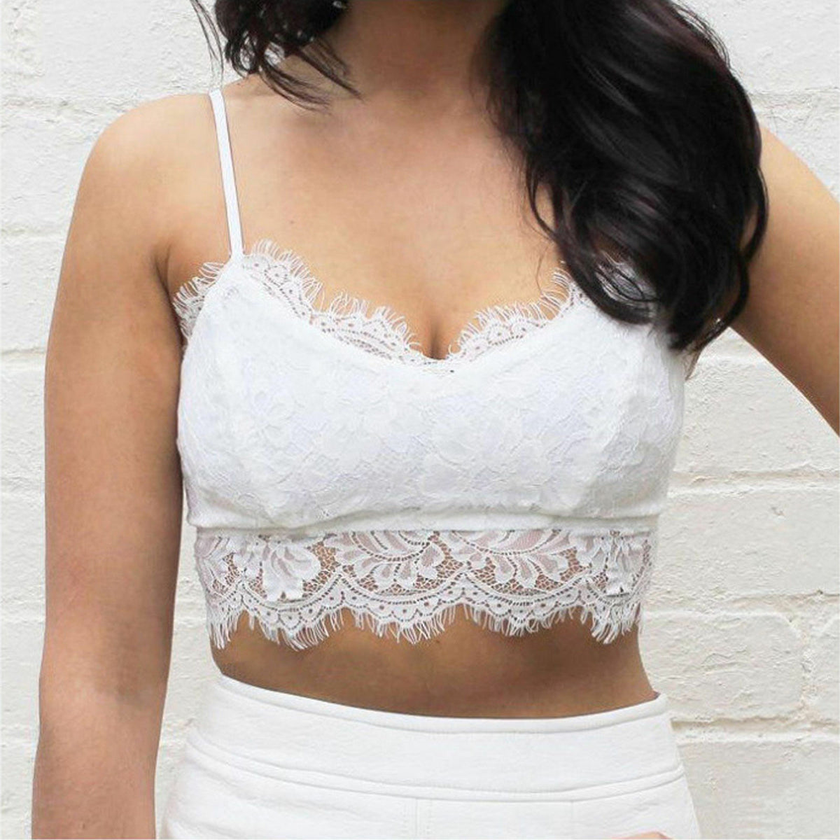 Choice 3 Colours Summer Beach Crop/Cropped Vest Top Eyelash Scalloped Lace 10-12