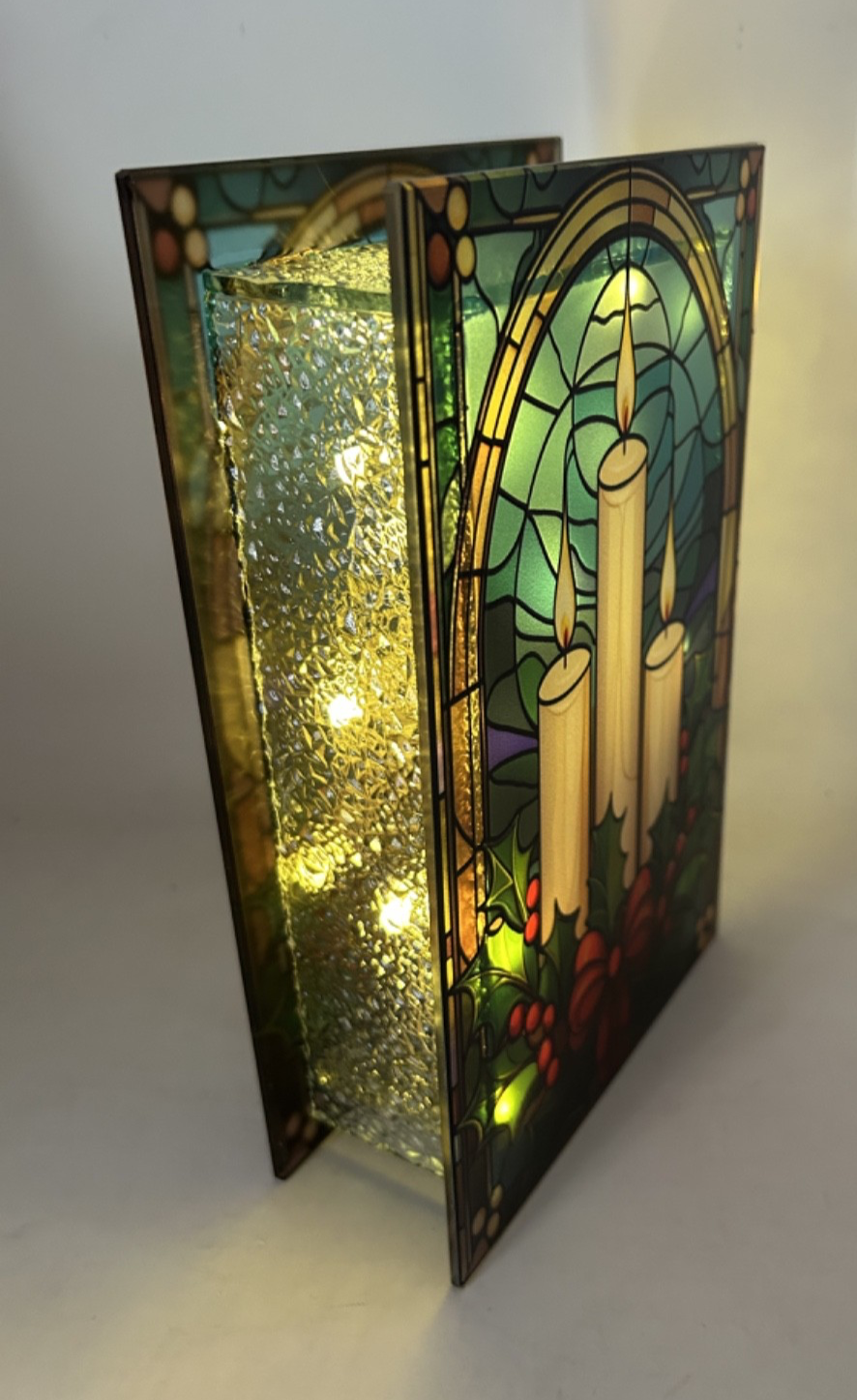 Stained Glass Warm White LED Lights Christmas CandlesDecoration 21cm Double Side