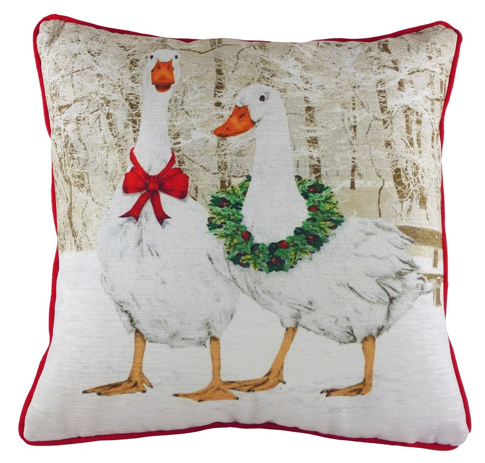 Evans Litchfield Geese Piped Chenille Christmas Festive Cushion with Insert 43cm