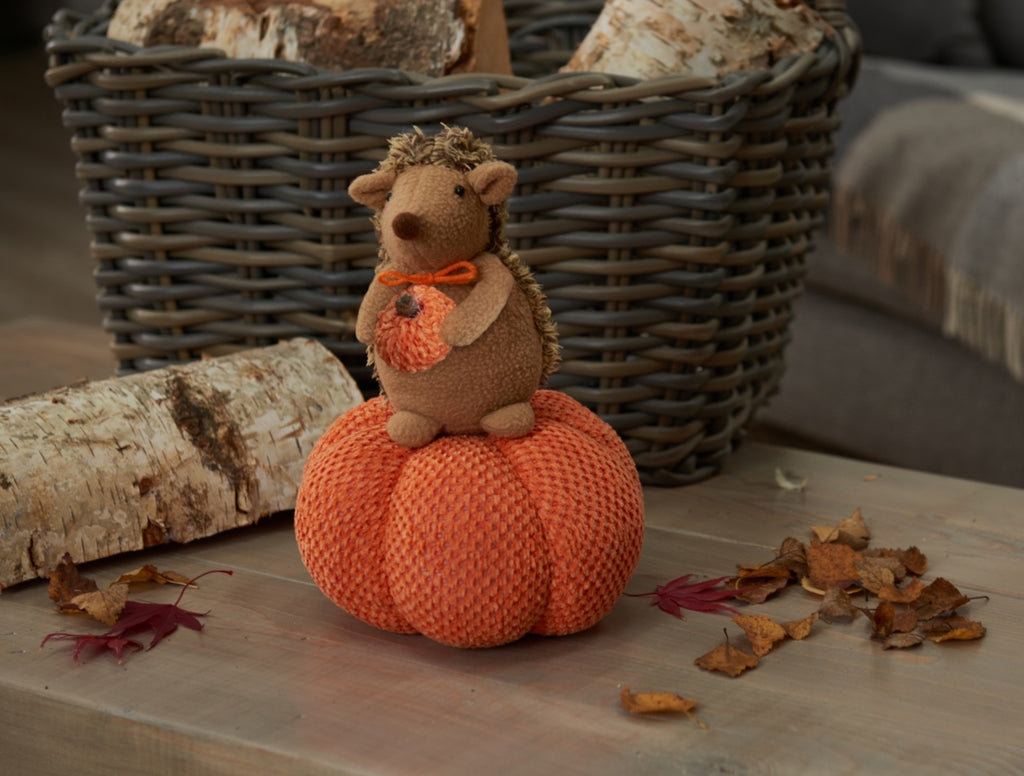 Super Soft  Hog-Kin Pumpkin with Hedgehog Sitting On It Halloween Decoration