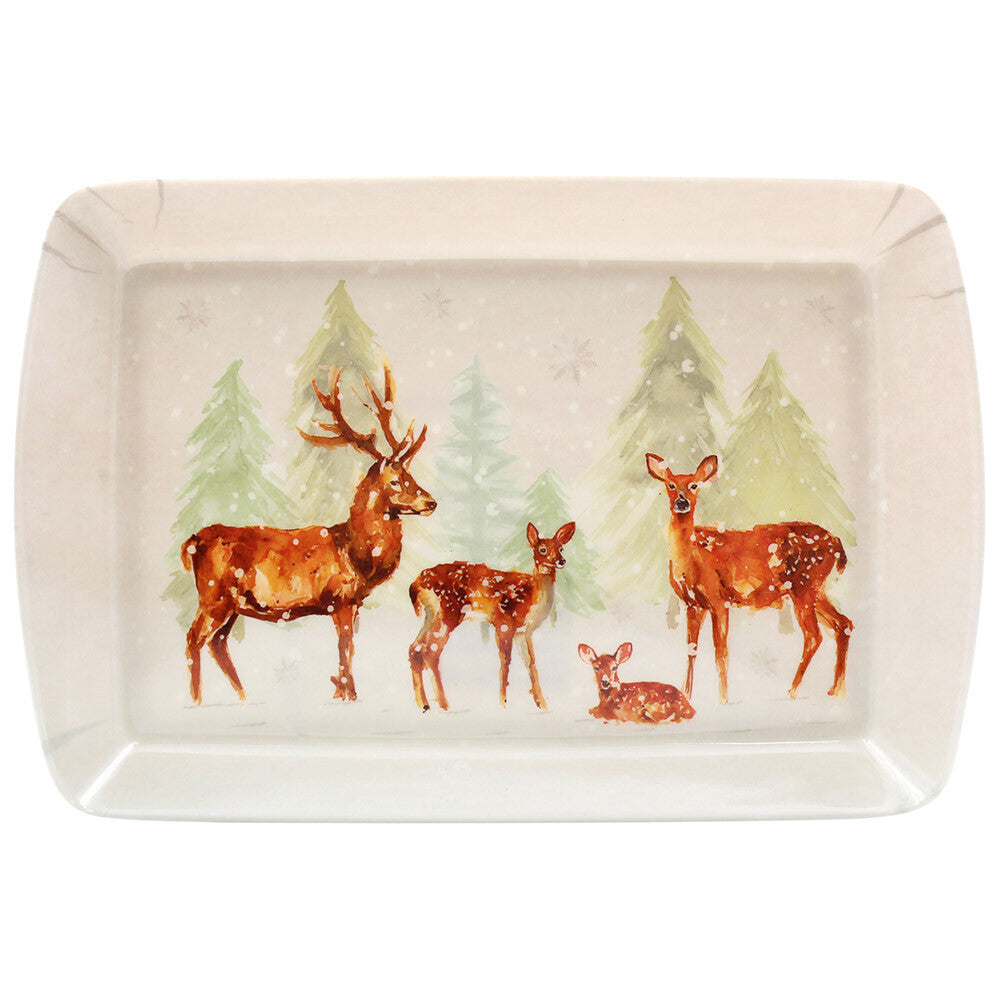 Forest Family Woodland Deer Scene Christmas Gift Scene Melamine Tray 23x16x2cm