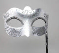 WHITE & SILVER VENETIAN MASQUERADE PARTY WEDDING BALL MASK DIAMONTES HAND HELD