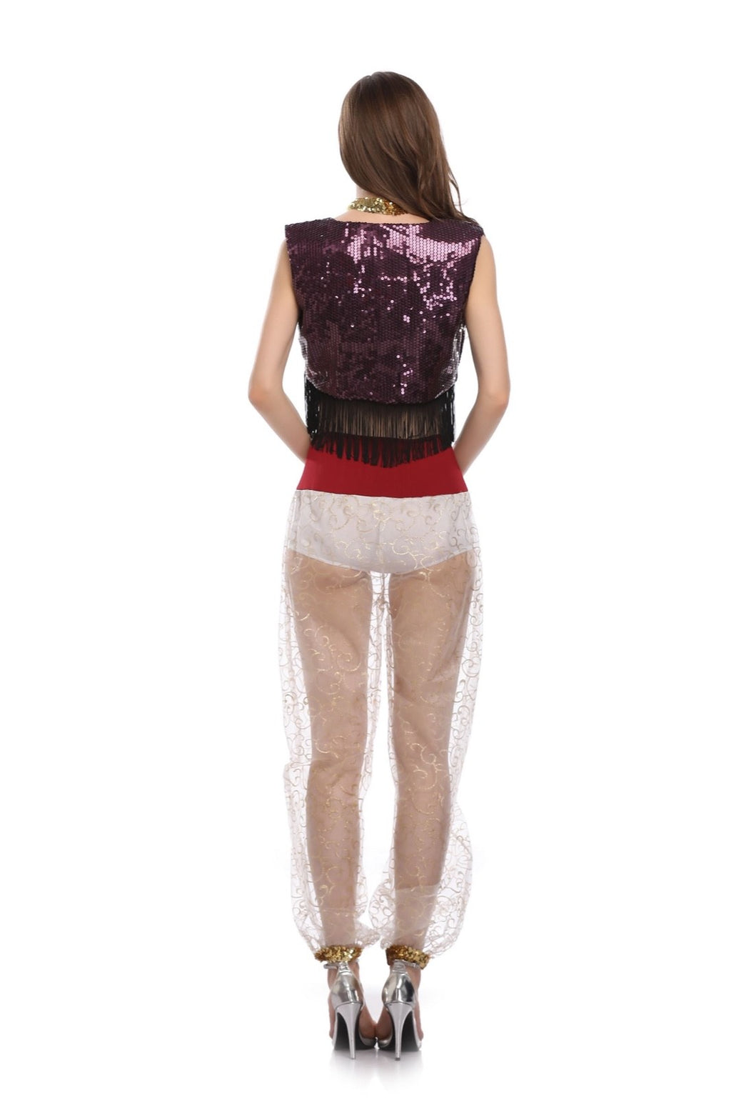 5 Piece Arabian Nights Belly Dancing Harem Bra Pants Waistcoat & Fez Size 8-12