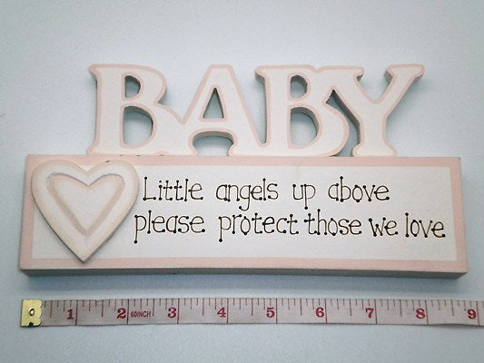 BABY GIRL SIGN Little Angels Up Above Christening New Born Wooden Wall Plaque