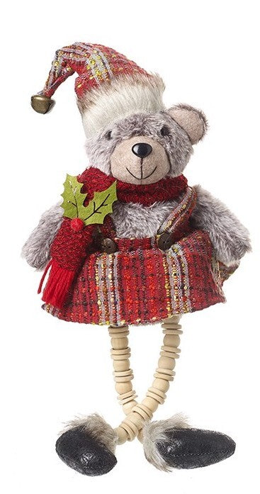 Choice 2 Designs Male or Female Furry Sitting Bears with Dangle Bead Legs & Bell