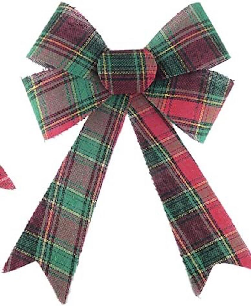 Choice of 2 Colours Christmas Tree Decoration Stiffened Tartan Bow 31cm x 24cm