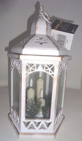 Rustic White or Bronze Hexagonal Lantern LED Flickering Lights 3 Candles 33cm