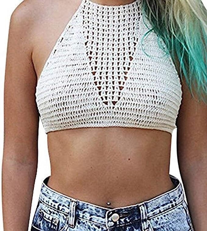 Ladies Girls Ivory/Cream Beachwear Crochet Sleeveless Crop Cropped Top Size 8-10