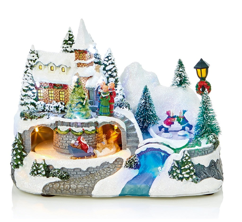 Choice of 3 LED Light Animated Village Christmas Carousel 23cm Wide 3 Turntables
